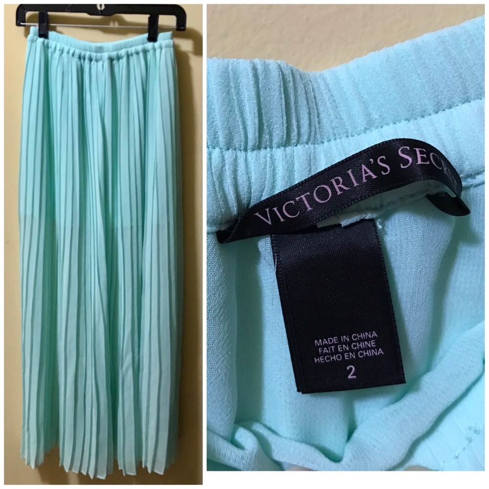 VS mint green pleated sheer midi maxi skirt